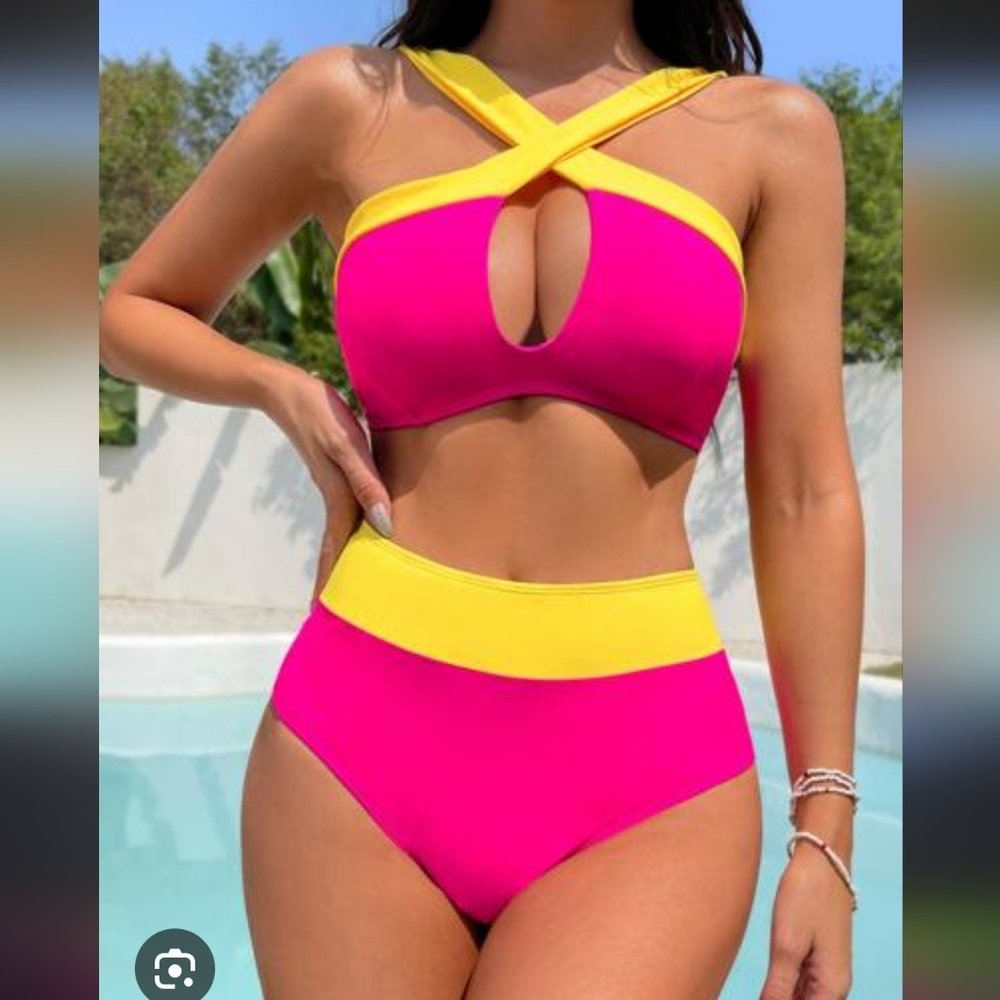 Pink and Yellow Bikini Set